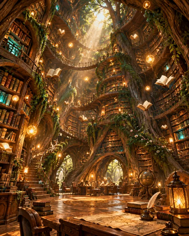 Ancient Library Inside a Giant Tree