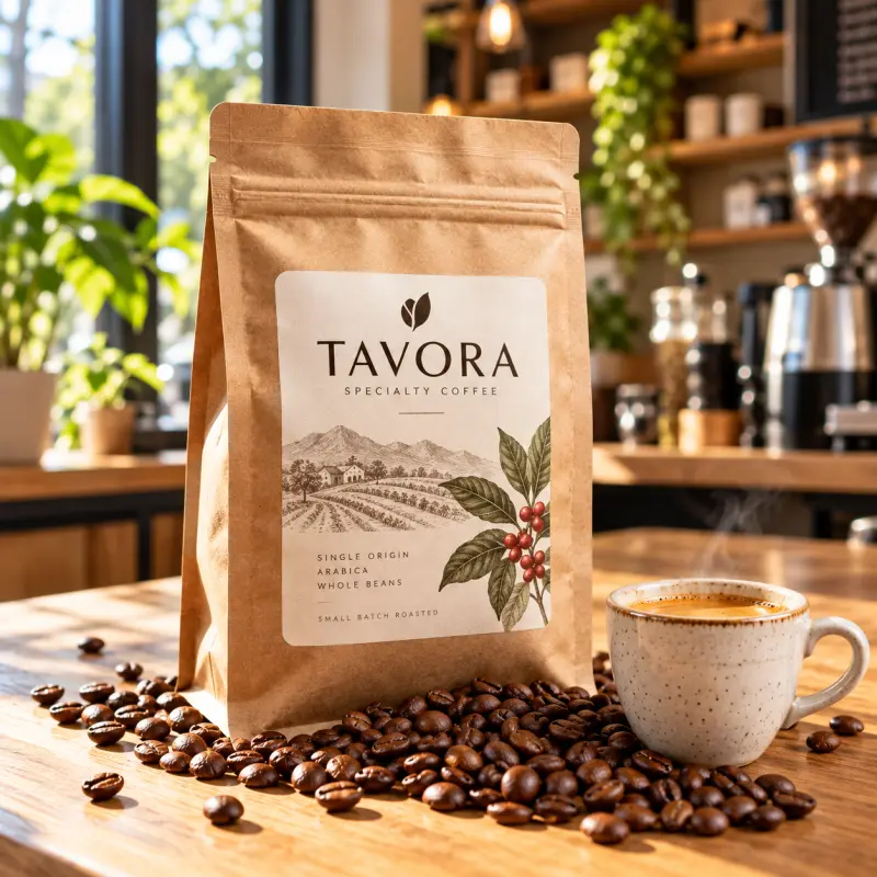 Coffee Bag Packaging Mockup in a Cafe