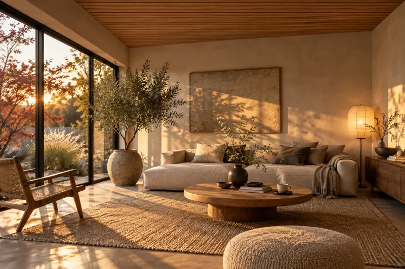 Japandi Living Room at Golden Hour