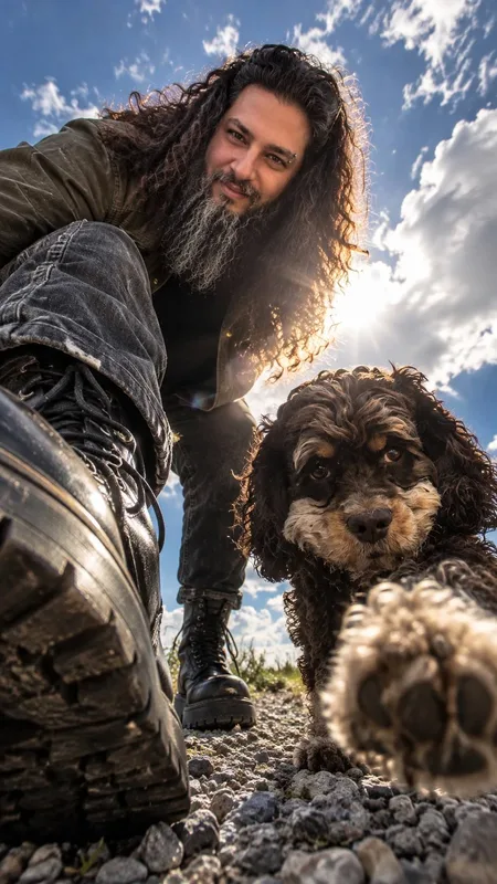 Low-Angle Fashion Photo With Your Dog, Paw to the Camera