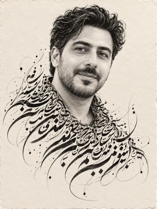 Portrait Drawn in Persian Calligraphy