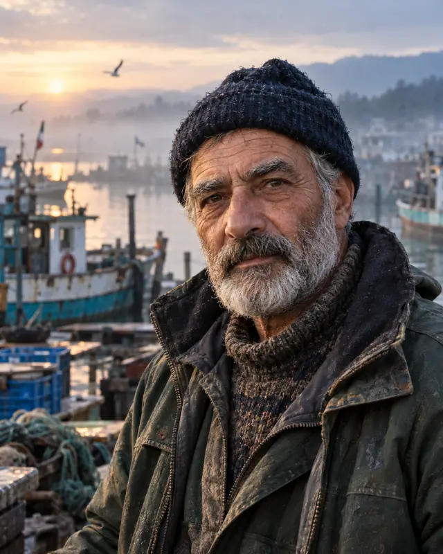 Weathered Caspian Fisherman Portrait at Dawn